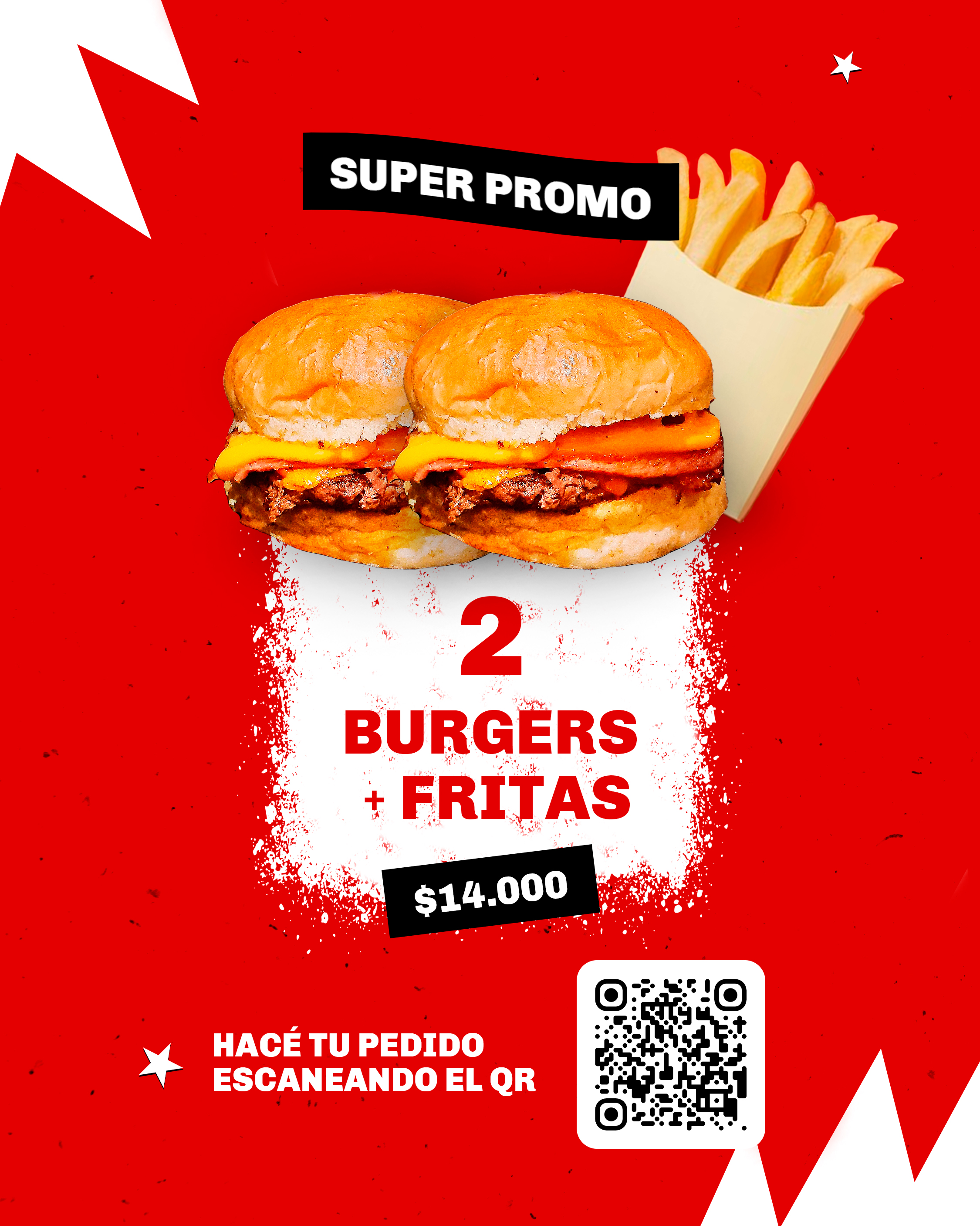 Combo 2 Burgers + Fritas
