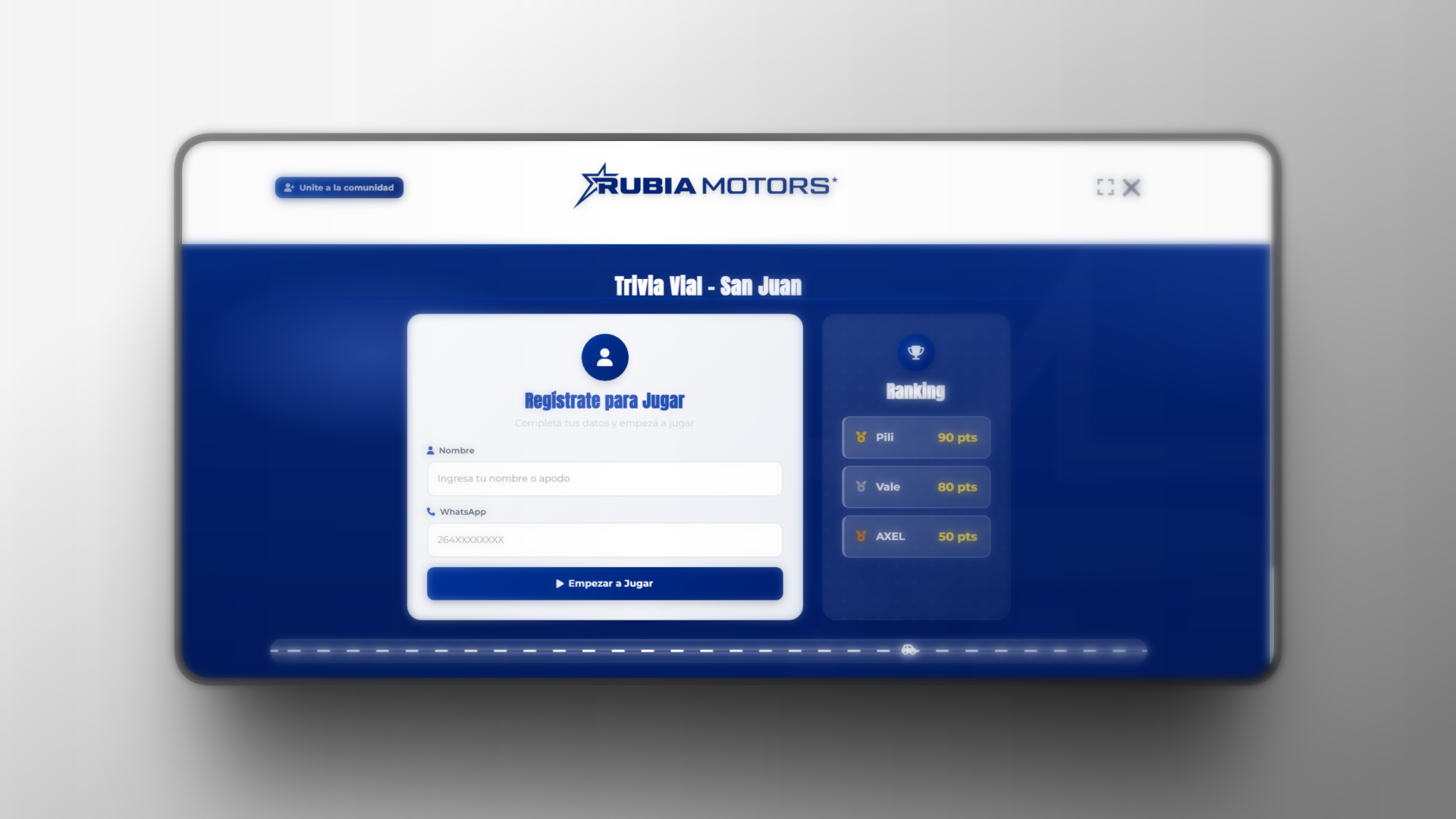 Pantalla de app para eventos
